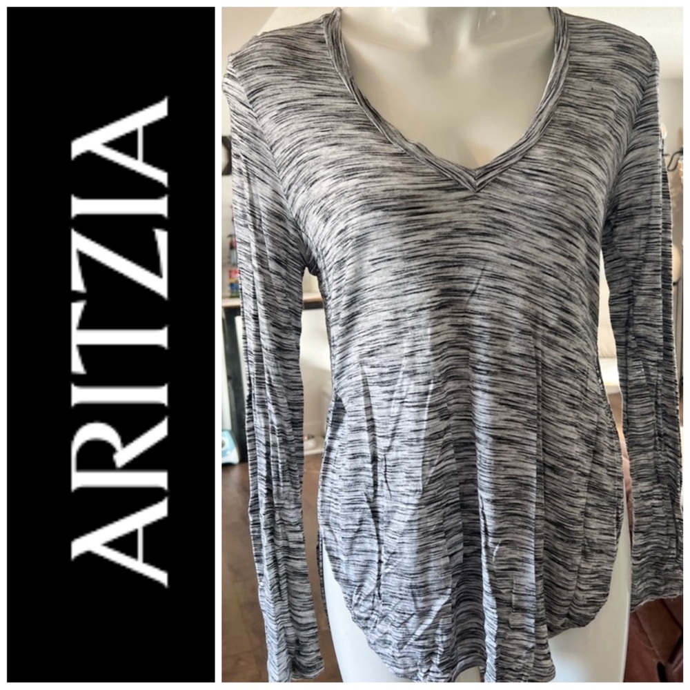 Wilfred Memento Heathered Grey V-Neck Long Sleeve Top Size Small